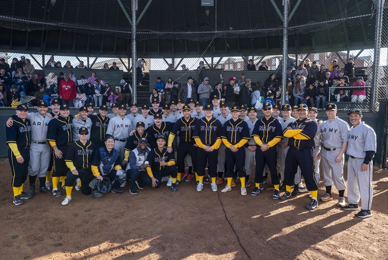 Army and Navy baseball players at Cardines Field in downtown Newport, Rhode Island.